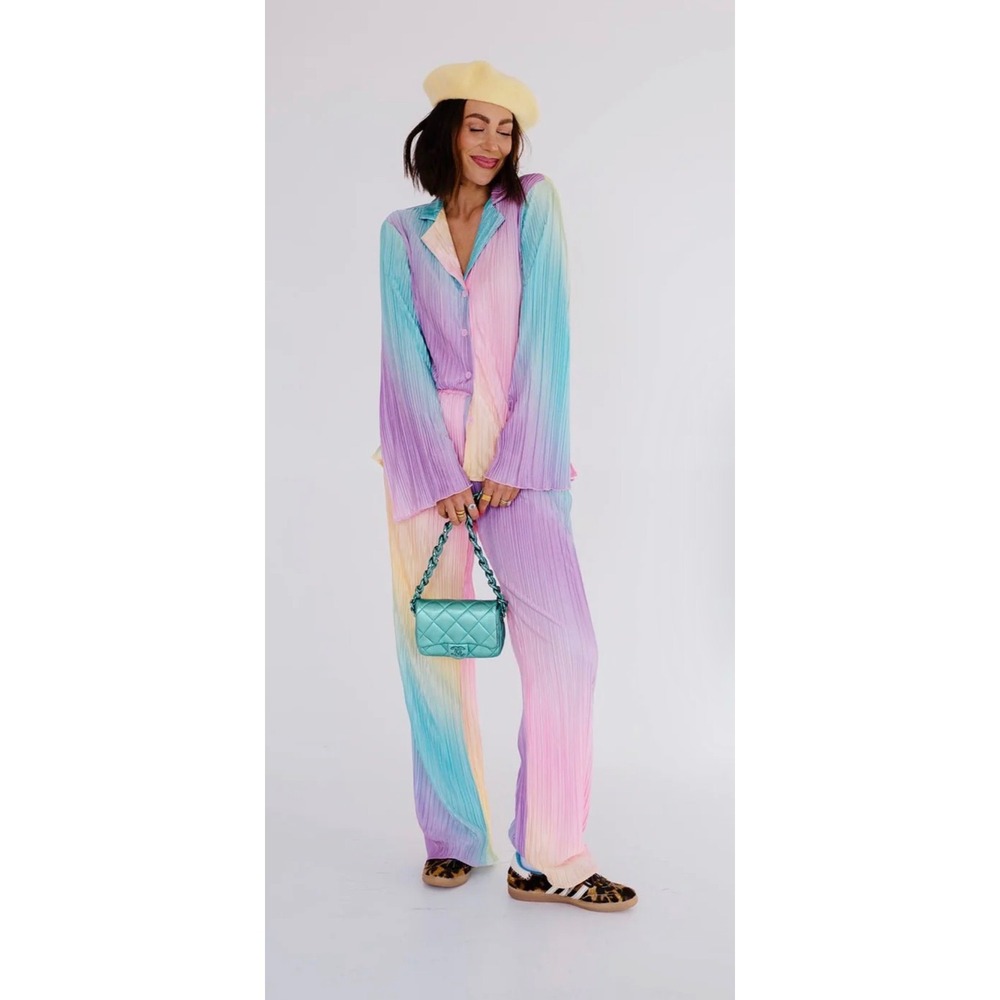 Dressed in LALA Rainbow Daydream Long Sleeve Plissé Set